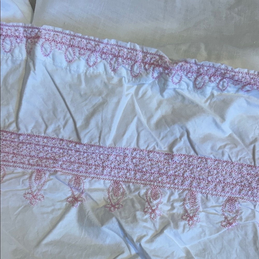 Pottery Barn Kids White and Pink Crib Skirt